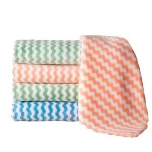 Striped Cleaning Cloth Coral Fleece Oil Resistant Lint Free Dish Towel Thickened Bamboo Fiber Cleaning Cloth Towel