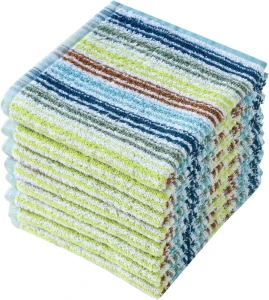 Striped Cotton Dish Cloths Absorbent Quick Dry Square Kitchen Rags Reinforced Edges Home Restaurant Dish Cleaning