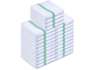 Striped Dish Towels 200GSM [Pack 24 14.96×25.2 Inches] 100% Cotton Super Absorbent Quick Dry Machine Washable (Green)
