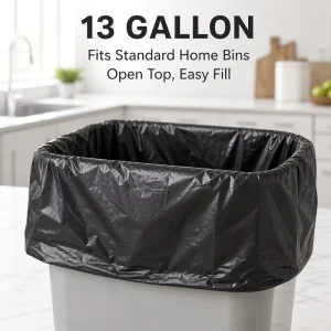 Strong 13 Gallon Garbage Bags PE Black Plastic Flat Trash Bags for Home Kitchen Household Use
