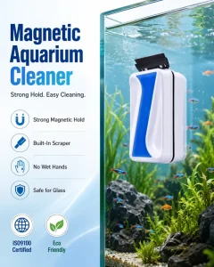 Strong Magnetic Aquarium Glass Cleaner with Built In Scraper Double Sided Fish Tank Algae Cleaning Brush OEM ODM EcoFriendly