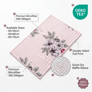 Sublimation Printed Microfiber Waffle Tea Towel Double Sided Fade Resistant 350 390GSM 45×45 45x70cm Gift Kitchen Decor