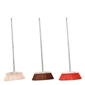 Sunshine Single Soft Bristle Stainless Steel Broom Stick with PP Broom Head for Home School Classroom Cleaning Dustpan Included