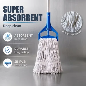Super Absorbent 100% Cotton Thread Clip Wet Mop Easy Wring Deep Clean Mop for Hotel Restaurant Commercial Floor Cleaning