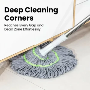 Super Absorbent Round Microfiber Twist Mop Hands Free Squeezing System Durable Deep Clean Corners Stains Safe Floor Mop