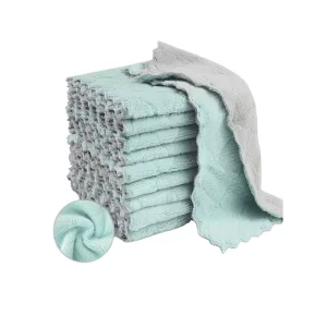 Super Absorbent Two Sided Coral Kitchen Dish Towels Quick Dry Microfiber Cleaning Cloth Woven Technics
