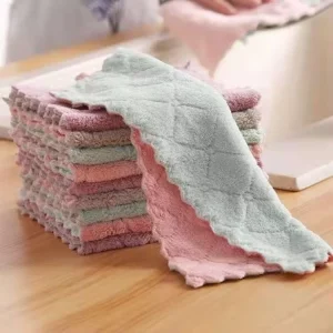 Super Soft Absorbent Coral Fleece Dish Cloths Nonstick Oil Washable Fast Drying Dish Rags for Cleaning Table Glass Bath Towels