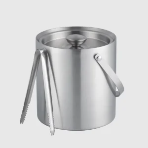 Sustainable 2.3L Double Wall Stainless Steel Personalized Ice Bucket Lid Tongs Minimalist Design