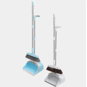 Sweeper Broom and Dustpan Set for Home Floor Cleaning with Upright Stand-Up Dustpan