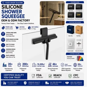 T Bar Shower Squeegee Silicone Blade Glass Cleaner Bathroom Window Door Wiper Streak Free with Wall Hook Hangable Black