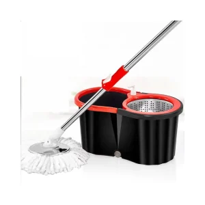 TK Super Mop Set Extended 1.23m Stainless Steel Pole 2 Microfiber Mop Heads 360 Rotating Mop Self-Wringer Dual-Drive Bucket