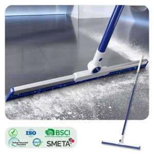 TPE Water Floor Squeegee with Long Handle Heavy Duty Floor Wiper Rubber Squeegee Broom for Tile Cement and Wooden Floors
