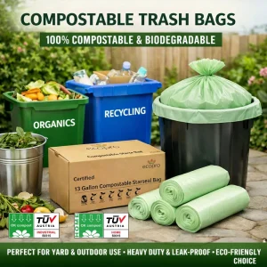 TUV HOME Industrial Compostable Biodegradable OEM Flat Top Waste Bin Garbage Trash Bags Certified En13432