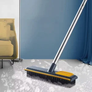 TX11 Stiff Bristle Floor Scrubber with Scraper Brush and Long Handle for Bathroom Kitchen Tile and Floors