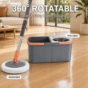 Telescopic 360-Degree Rotating Microfiber Mop Set with Dual Drive, Clean and Dirty Water Separation, and Detachable Bucket