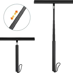 Telescopic Adjustable Glass Scraper with Aluminum Rod and Black Silicone Wiper