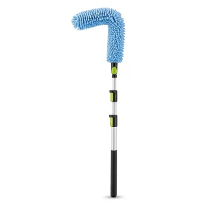 Telescopic Aluminum Bookcase Duster with Locking Microfiber Flexible Head for High Shelves