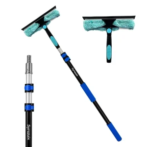 Telescopic Aluminum Window Cleaning Tools with Squeegee and Microfiber Scrubber 2 in 1 Extendable Glass Cleaning Kit
