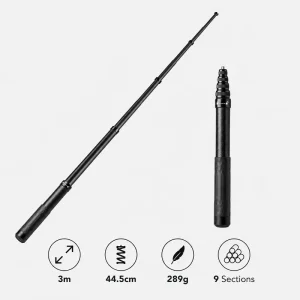 Telescopic Carbon Fiber Pole 3m Extension 44.5cm Folded 289g Ultra Light 9 Sections Waterproof Selfie Stick for Insta360 for