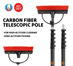 Telescopic Carbon Fiber Window Cleaning Pole with Brush Squeegee High Reach Extension Pole Factory Direct Supply