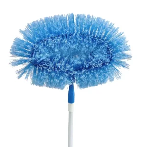 Telescopic Ceiling Fan Duster Blue Oval Brush Adjustable Pole for High Ceilings Walls and Rough Surfaces
