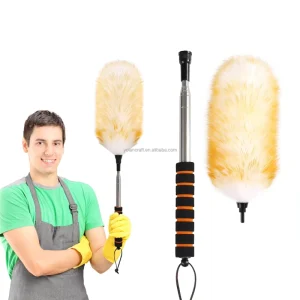 Telescopic Detachable-Handle Wool Feather Duster for Household Dust Cleaning