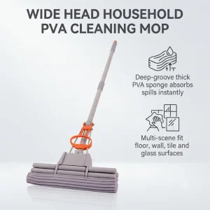 Telescopic Double Roller PVA Sponge Mop Coated Iron Handle High Dehydration Rate Lightweight for Professional Floor Cleaning