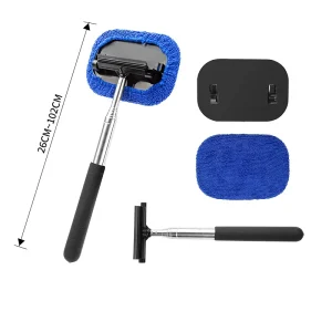 Telescopic Handle Car Windshield Cleaning Tool Mist Cleaner Driver Passenger Side Rear View Mirror Cleaning Blade Brush Dust