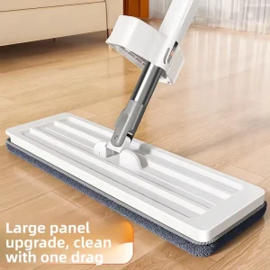 Telescopic-Handle Flat Floor Mop with Washable Cloth Head and Hands-Free Design for Wood Floors, Wet/Dry Cleaning