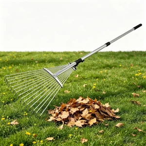 Telescopic Handle Grass Rake Rugged Steel Tines Debris Picker for Courtyard Shrubbery and Outdoor Ground Arrangement
