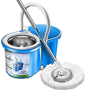 Telescopic Handle Mop Set with 4 Heads and Bucket, Blue