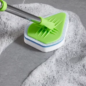 Telescopic Long Handle Bathroom Cleaning Brush with Built in Detergent Nano Sponge & Bristle Dual Replacement Heads