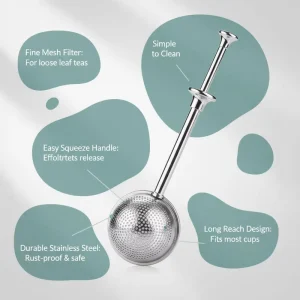 Telescopic Push Tea Infuser Ball Fine Mesh Stainless Steel Loose Tea Filter Squeeze Handle Tea Strainer for Cup