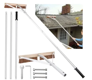 Telescopic Roof Cleaning Brush 21ft Natural Bristle Aluminum Pole Roof Brush for Leaf Snow Removal