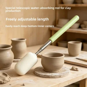 Telescopic Sponge Water Absorbent Stick Hydrating Auxiliary Cup Cleaning Brush for Pots and Bowls