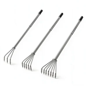 Telescopic Stainless Steel Garden Rake 3 5 7 Tines Metal Handle 312g 359g 408g Gardening Tool Weeding Soil Loosening Beach