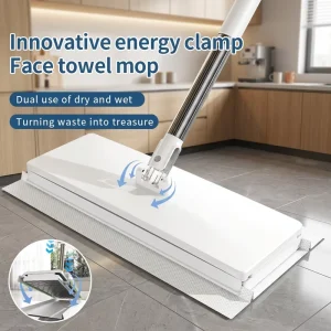 Telescopic Steel Clamping Mop with Microfiber Mop Head and Sliding Wringing System