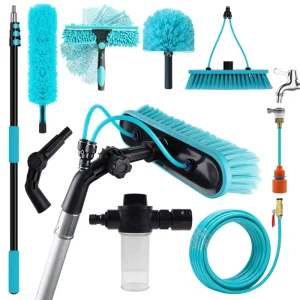 Telescopic Window Cleaning System Kit Solar Panel Window Washing Tool Extendable Water Fed Cleaning Pole with Brush