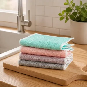 Thick Polyester Cleaning Cloth Reusable Double Layer Kitchen Dishcloth Mesh Texture Scouring Pad for Efficient Grease Cleaning