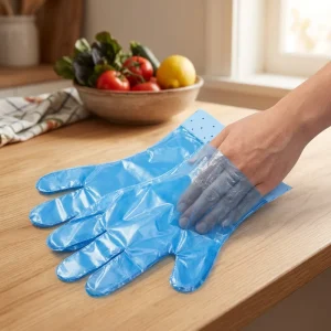 Thick Soft Reusable Anti Slip Grip Bulk Pack Oil Resistant Hanging PE Gloves with Hanging Holes for Gas Stations