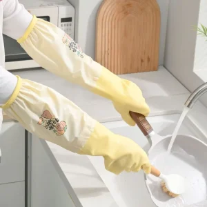 Thickened Fleece-Lined Latex Housework Gloves, Waterproof, Non-Slip, Extended Cuff