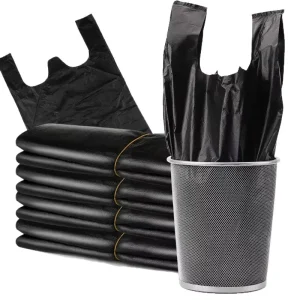 Thickened PE Vest style Trash Bags Hotel Household Use Disposable Black Plastic Handles with Drawstring Type Automatic Closure