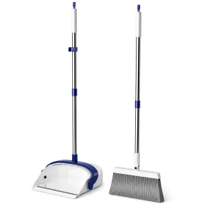 Thickened Stainless Steel Handle Windproof Dustpan and Broom Set with Dense Soft Bristles, 180-Degree Rotating