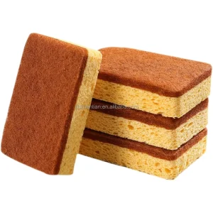 Three-Layer Biodegradable Wood Pulp, Coconut, and Sisal Kitchen Dish Sponge