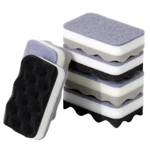 Three-Layer Wavy Sponge with Light and Heavy Duty Scouring Pads in Grey, Black, and White