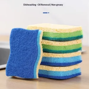 Three-Layer Wavy Wood Pulp Cotton Dishwashing Sponge with Double-Sided Scrubbing Surface