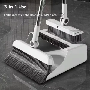 Three in One Home Use Multi Use Soft Hair Broom Dustpan Floor Brush Combination Set Encryption Thickened Broom Plastic Dustpan