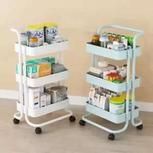 Three layer Metal Rolling Mobile Storage Trolley Cart for Spice Tableware Tools Food Bathroom Garage Eco Friendly Easy Cleaning