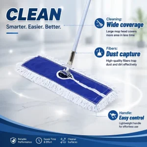 Time Saving Wide Coverage Flat Dust Mop for Hotel Office Commercial Floor Cleaning