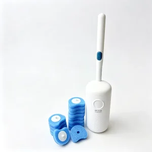 Toilet Brush Kit with Refill Heads and Built-In Cleaner for Stain Removal